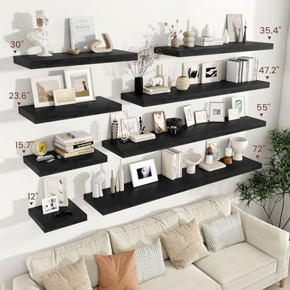 Vivelove Square Floating Shelves 12x12” Set of 2, Black | Easy Install with Hardware, Invisible Brackets, No Sagging, Living Room Display Shelf, 2" Thick，Engineered Wood - color: Black, size: 12”wx12”dx2”h