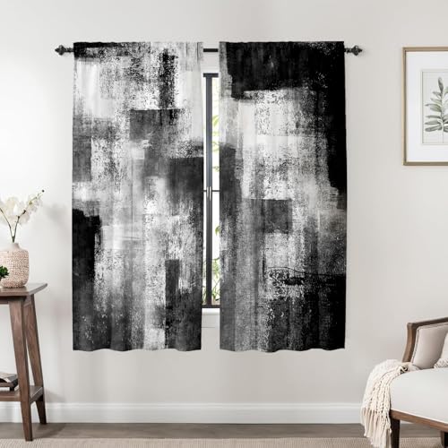 Black Grey Curtains for Living Room,Abstract Curtains 63 Inches Long 2 Panels,Black and White Rust Privacy Curtain with Rod Pocket for Bedroom,Modern Decorative Drapes,W42 x L63 Inch - color: Black and Grey White, size: 42"W x 63"L (Pack of 2)