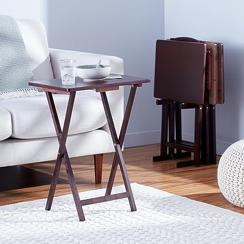 Amazon Basics Portable Foldable TV Tray Table with Storage Rack, Space-Saving Design, Sturdy Wood, 14.6" L x 19" W x 26" H, Espresso, 4-Pack - color: Espresso