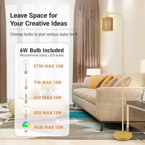 Industrial Floor Lamp, Standing Lamp with Lampshade, 6W LED Bulb Included, Modern Floor Lamp with Foot Switch, Bright LED Lamp for Living Room and Bedroom, Office - color: Gold-W