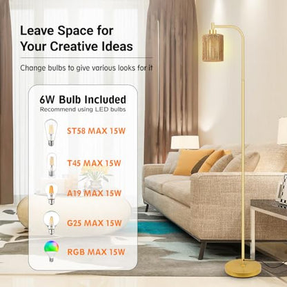 Industrial Floor Lamp, Standing Lamp with Lampshade, 6W LED Bulb Included, Modern Floor Lamp with Foot Switch, Bright LED Lamp for Living Room and Bedroom, Office - color: Gold-W