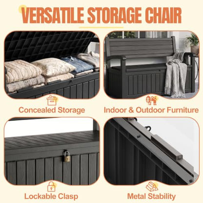 Storage Bench Outdoor Deck Box, 100 Gallon Lockable Patio Furniture, Black | Waterproof & UV Resistant Seating, Indoor/Outdoor Shoe Storage Cabinet for Garden Cushions, Tools, Patio, Pool Supplies