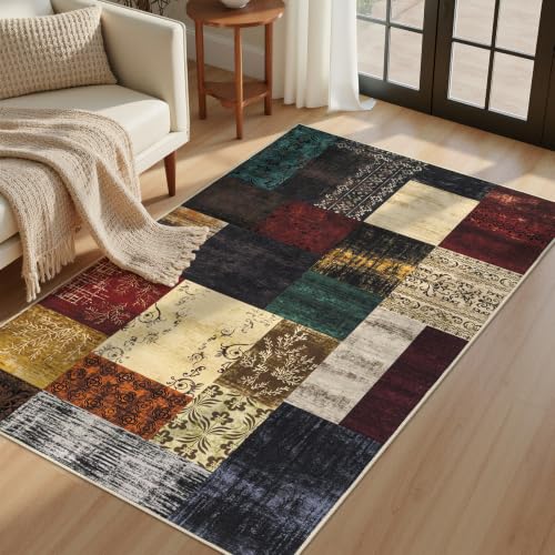 3x5 Entryway Rug, Washable Non Slip Area Rug for Bedroom, Soft Low Pile Modern Geometric Carpet Indoor for Kitchen Living Room Dining Room Nursery Office - color: Multi Color, size: 3' x 5' (Rectangular)
