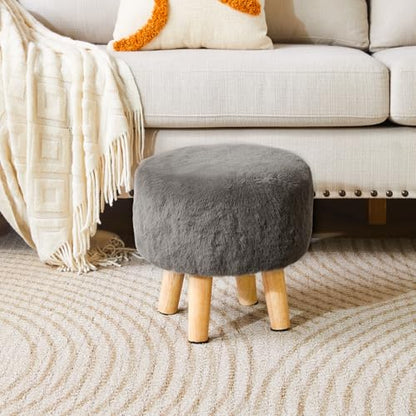 YMYNY Round Pouf Ottoman,12.6" Small Foot Stool,Dark Gray HBD035GR | Faux Fur, Wood Legs, Foot Rest for Couch, Modern Boho for Living Room Bedroom Office - color: Dark Gray