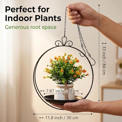 Hanging Planter for Indoor Outdoor Plant, Plant Hanger, Hanging Plant Tray | Metal, Wall Ceiling, Window, Plant Hangers Kit with Trays and Chains for Succulents, Pothos, Herbs, Balcony, Patio - style: hanging planter tray