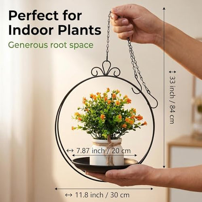 Hanging Planter for Indoor Outdoor Plant, Plant Hanger, Hanging Plant Tray | Metal, Wall Ceiling, Window, Plant Hangers Kit with Trays and Chains for Succulents, Pothos, Herbs, Balcony, Patio - style: hanging planter tray