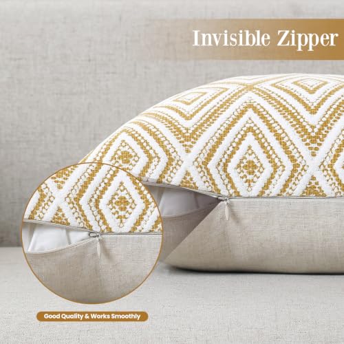 HPUK Throw Pillow Covers 20x20, 4 Pack, Ochre Textured Couch Pillow Covers | Polyester fabric, patterned and solid designs, hidden zippers, machine washable, for sofas and beds, inserts not included - color: Ochre, size: 20" x 20" (Pack of 4)