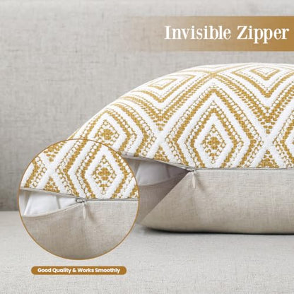 HPUK Throw Pillow Covers 20x20, 4 Pack, Ochre Textured Couch Pillow Covers | Polyester fabric, patterned and solid designs, hidden zippers, machine washable, for sofas and beds, inserts not included - color: Ochre, size: 20" x 20" (Pack of 4)