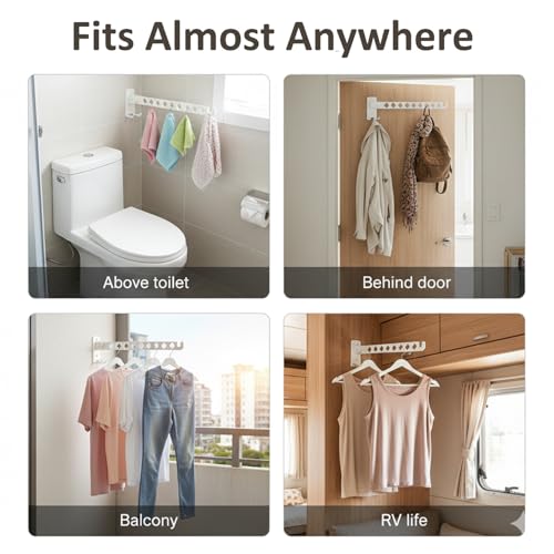Wall Mounted Drying Rack, 8-Hole Clothes Rack Laundry Room, White | 8 Hanger Holes, No-Slide Design, Click-Stop Hinge 4 Angles, Rustproof Steel, Folds Flat 3.5cm, for Bathroom Balcony RV - size: 14 Inches - 2 Packs