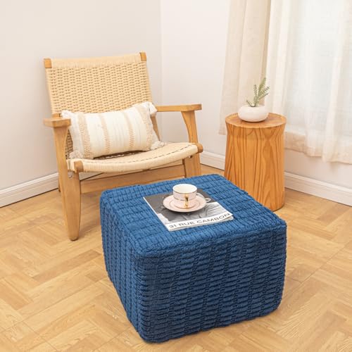 Square Ottoman Foot Rest, Navy Blue, 20x14 In,Modern Footstool,Coffee Table | Footstool Ottoman,Stuffed Pouf Ottoman,All-One Foam Filler, Footrest,Beanbag Chair,Floor Pouf for Living Room Wedding Bedroom - color: Navy Blue