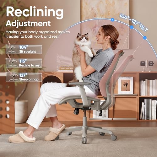 Mesh Office Chair,Ergonomic Computer Desk Chair,Sturdy Task Chair- Adjustable Lumbar Support & Armrests,Tilt Function,Comfort Wide Seat,Swivel Home Office Chair (Pink) - color: Pink