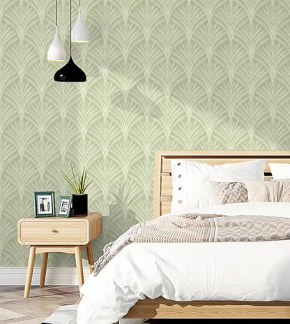 Hopepak Peel and Stick Wallpaper Sage Green Leaf Contact Paper Boho Self Adhesive Wall Paper Removable Renter Friendly Wallpaper for Bedroom Bathroom Cabinet Vinyl Rolls 16.1''x78.7'' - color: Sage Green, size: 16.1" x 78.7"