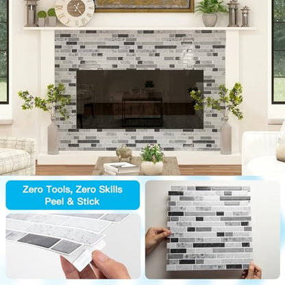 Art3d 10-Sheet Heavy-Duty Peel and Stick Backsplash, Waterproof Wall Tiles Stick on Kitchen Backsplash Living Space, Carrara Grey (Pack of 4) - color: Carrara Grey, size: 12 x 12 Inch (Pack of 4)