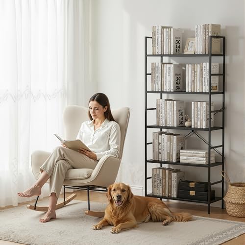 HealSmart 5 Tier Bookshelf, Free Standing Book Shelf Home Office Bookcase Shelf Storage Organizer for Bedroom, Living Room, Bathroom, Office, Balcony, Black - color: Black, size: 5 Tier