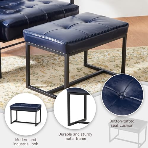 Glitzhome Ottoman Bench, Modern PU Leather Vanity Stools Chairs with Metal Frame, Makeup Stool Padded Foot Rest Stool for Living Room Vanity, Entryway, Bathroom,Navy Blue - color: Navy Blue