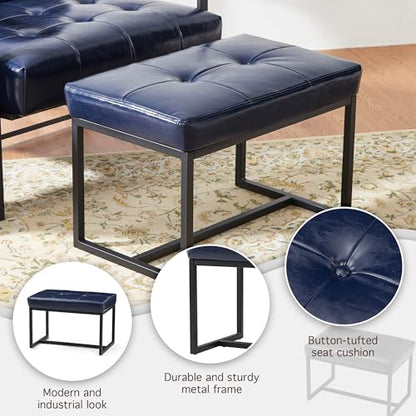 Glitzhome Ottoman Bench Pack of 2, Modern PU Leather Vanity Stools Chairs with Metal Frame, Makeup Stool Padded Foot Rest Stool for Living Room Vanity, Entryway, Bathroom,Navy Blue - color: Navy Blue, Pack of 2