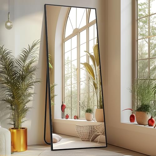Sweetcrispy 64"x21" Full Length Mirror, Standing Full Body Mirror, Black | Aluminum Alloy Thin Frame, Floor or Standing, Suitable for Bedroom, Living Room, Cloakroom - color: Black-rectangle, size: 64"L x 21"W