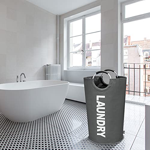 DOKEHOM 90L Large Laundry Basket Bag, Collapsible Tall Hamper, Dark Grey | Freestanding tall washing bin & foldable laundry bag. High-capacity clothes storage basket with durable sturdy handles - color: Dark Grey, size: 90L