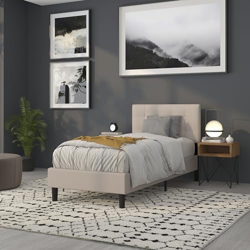 Quilted Tufted Upholstered Twin Size Headboard in Beige Fabric - color: Beige, size: Twin