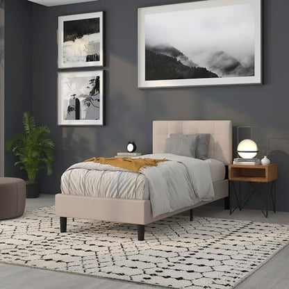Quilted Tufted Upholstered Twin Size Headboard in Beige Fabric - color: Beige, size: Twin
