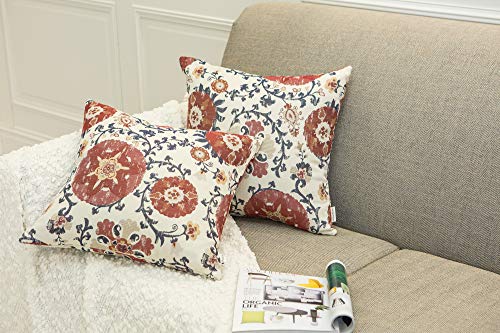Pack of 2 Jacquard Circle Floral Throw Pillow Shell, Cream Red | Floral Cushion Cover, For 20X20"/ 22X22"Inserts - color: Red