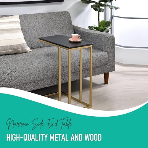 Kings Brand C Table for Sofa, Bed & Living Room, Gold Metal End Table | Space-Saving C-Shaped Design Slides Under Sofas, Beds & Chairs to Keep Drinks, Laptops & Everyday Essentials Nearby