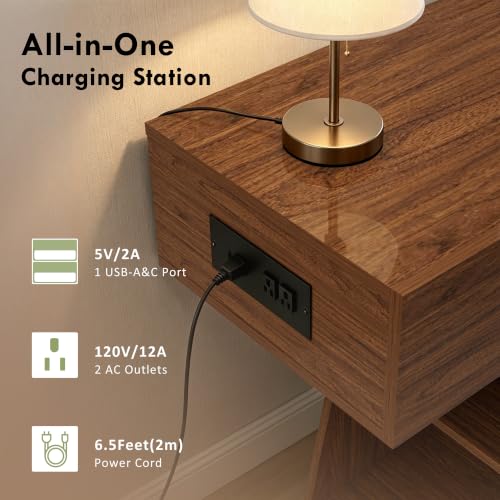KEIKI 60" Narrow Console Table with Built-in Power Outlet, Farmhouse Sofa Table Behind Couch with Side Storage Compartment & Slatted Shelf, Entryway Foyer Hallway Accent Table, Rustic Walnut