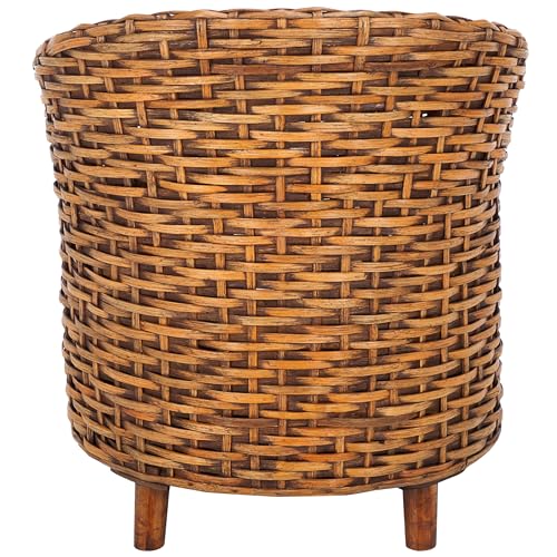 SAFAVIEH Home Collection Omni White/Honey Dark Brown Rattan Barrel Chair - color: White/Honey Dark Brown