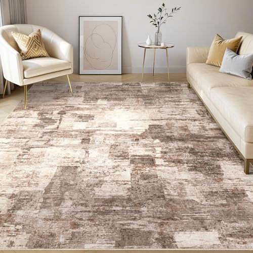 kakania Abstract 5x7 Area Rugs for Living Room: Washable Rugs Brown | Soft, Non-Slip, Low-Pile, Pet & Kid Friendly - Modern Home Decor Carpet for Bedroom/Dining Room/Office/Nursery - color: Brown, size: 5' x 7' (Rectangular)