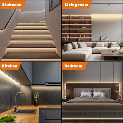 White Cob LED Strip Lights with Remote, Warm Lighting, Rope Lights Indoor, Cuttable Led Light Strips for Mirrors, Shelves, Cabinets, Living Room, Bedroom, 16.4ft 3000K Dimmable - color: 3000K