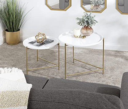 Kate and Laurel Ulani Modern Nesting Coffee Table, Set of 2, White and Gold, Glam Coffee Table Set for Storage and Display - color: White/Gold
