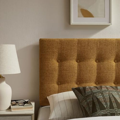 Modway Emily Twin Size Fabric Headboard in Copper - Linen-Like Upholstery with Button Tufting and 7 Adjustable Height Positions - color: Copper, size: Twin