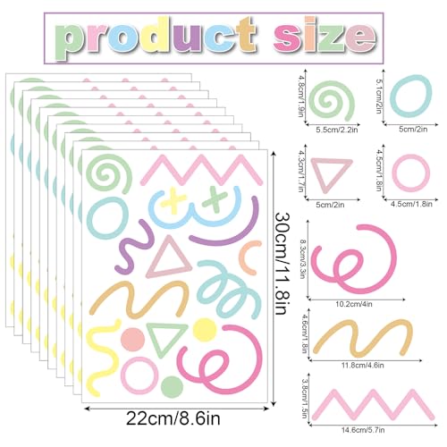 200 PCS Peel & Stick Removable Pastel Abstract Geometric Wall Decals | 10 Sheets Vinyl Wall Stickers in Mixed Size Shapes (1.8–5.7 in) for Nursery, Kids Room, Bedroom, Playroom & Home Decor - color: Irregular Lines C