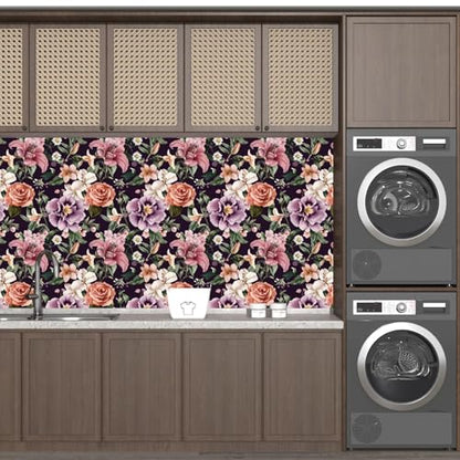Dark Rose Peel and Stick Wallpaper 17.5" x 118",Purple | Self Adhesive/Removable/Waterproof/Thick Vinyl Contact Paper for Bathroom Bedroom Shelf Cabinet Drawer,Prepasted,Easy Peel - color: Red&Purple, size: 118" x 17.5"