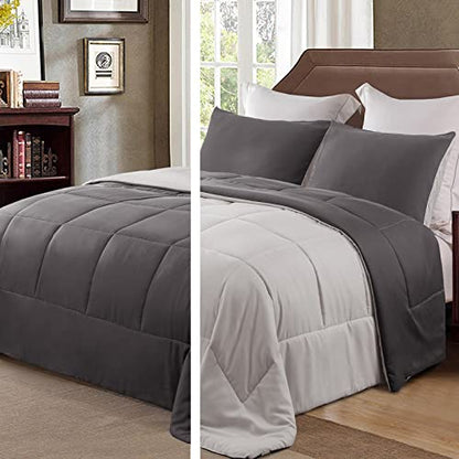 Exclusivo Mezcla Ultrasonic Reversible Full Queen Quilt Bedding Set and Lightweight Reversible Queen Comforter Set Bundle