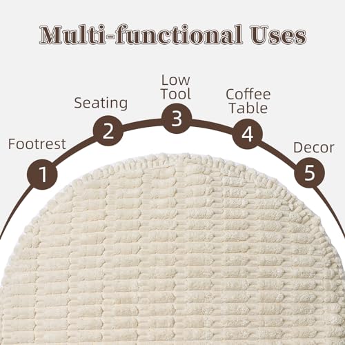 Round Ottoman Pouf Cover Bean Bag Foot Rest, Beige | Cover Only, 20x20x8 In, Soft Corduroy, Ribbed Texture, Living Room, Bedroom, Reading Nook - color: Beige