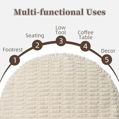 Round Ottoman Pouf Cover Bean Bag Foot Rest, Beige | Cover Only, 20x20x8 In, Soft Corduroy, Ribbed Texture, Living Room, Bedroom, Reading Nook - color: Beige
