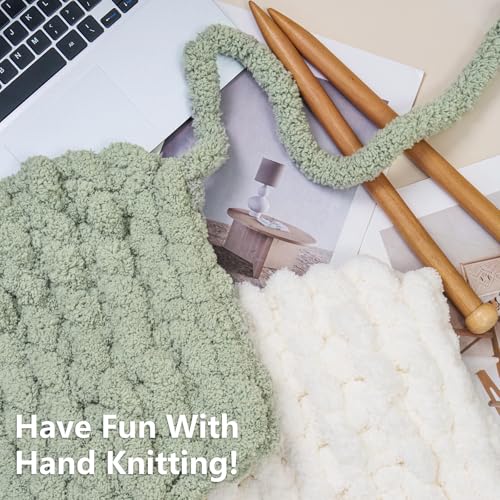 Cozyful Chunky Yarn for Hand Knitting - #10 Chunky Chenille Yarn, Jumbo Big Thick Chunky Yarns for Crocheting, Super Bulky Chunky Knit Blanket Yarns, 8 Skein (22yd, 8oz/Skein), Cream & Sage - color: Cream & Sage