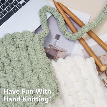 Cozyful Chunky Yarn for Hand Knitting - #10 Chunky Chenille Yarn, Jumbo Big Thick Chunky Yarns for Crocheting, Super Bulky Chunky Knit Blanket Yarns, 8 Skein (22yd, 8oz/Skein), Cream & Sage - color: Cream & Sage