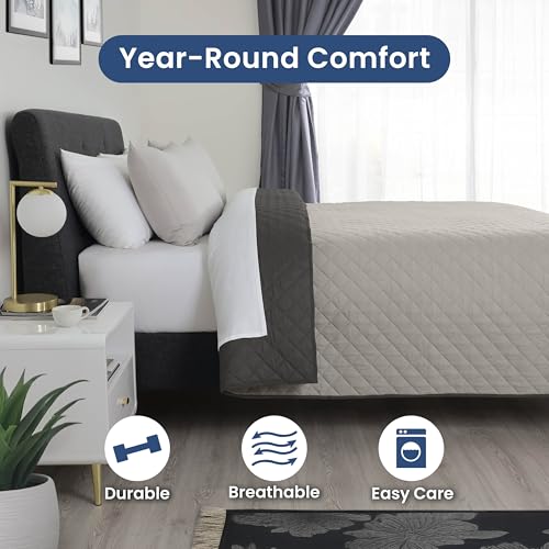 Martex Reversible Coverlet, Full Queen, Light Gray/Graphite | Lightweight, Durable, Soft, Easy Care, Reversible - color: Light Gray/Graphite, size: Full/Queen