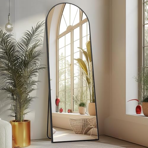 Sweetcrispy 59"x16" Arched Full Length Mirror, Floor Body Mirror, Gold | Aluminum Alloy Thin Frame, Floor or Standing, Suitable for Bedroom, Living Room, Cloakroom - color: Gold-arched, size: 59.5"L x 16.5"W
