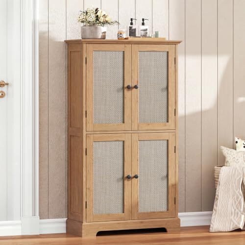 ChooChoo Bathroom Floor Cabinet with Adjustable Shelves | Bathroom Storage Cabinet, 4 Doors, Freestanding Cupboard for Living Room, Rustic Oak - color: Rustic Oak, size: 11.81"D x 23.62"W x 43.31"H