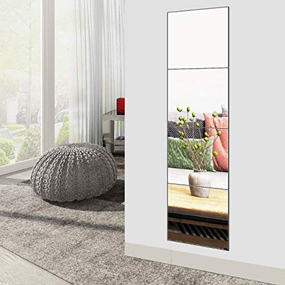 Glass Full Length Wall Mirror Tiles, 12" x 12" x 4PCS Home Gym Mirror | Frameless Wall Mounted Mirror for Garage, Bedroom, Living Room, Over The Door - size: 12"x12"-4pcs