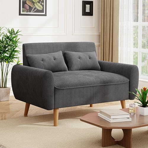 47'' Small Loveseat Sofa, 2 Seat Compact Couch with Tapered Legs, Dark Grey Upholstered Furniture, Solid Wood Frame, Comfy Foam Cushion, Easy Assembly for Small Spaces - color: Dark Grey