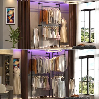 Aheaplus Industrial Pipe Clothing Rack, Reversible 3.5FT Clothes Rack for Hanging Clothes, Heavy Duty Garment Racks, Wall Mounted Closet Wardrobe Racks, Small Walk-in Closet System, Black - size: 41 inches
