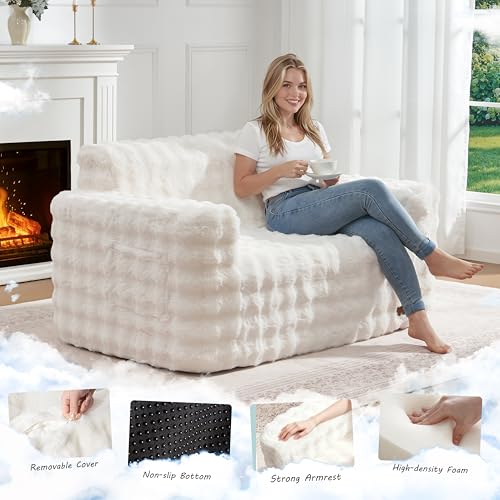 ZurNesfure Sofa Couch Loveseat Boneless Sofa with Pillow White,Loveseat | No Assembly Need, Modern Couch with deep seat and Washable Cover Cloud Sofa for Living Room Bedroom Apartment - color: Bubble White, size: Loveseat
