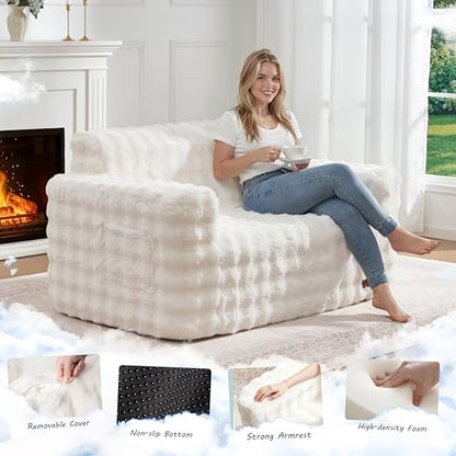 ZurNesfure Sofa Couch Loveseat Boneless Sofa with Pillow White,Loveseat | No Assembly Need, Modern Couch with deep seat and Washable Cover Cloud Sofa for Living Room Bedroom Apartment - color: Bubble White, size: Loveseat