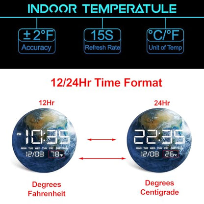 Digital Desk & Shelf Clock, LED Moon/Earth Design, Temperature Display, 7.87 x 7.87 inches (Earth, 7.87 INCH) - color: Earth, size: 7.87 INCH