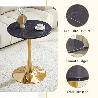 23.6" Round Dining Table, Mid-Century Modern Tulip Table with Thickened Tabletop & Metal Pedestal, Circle Bistro Table for Kitchen, Small Places, Apartments, Cafe - color: Grey Gold, size: 23.6" dining table