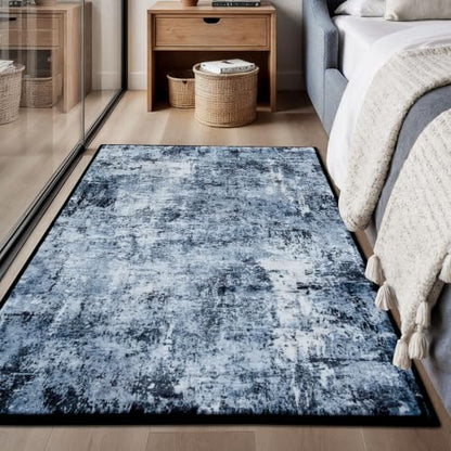 Rugflix 3x4 Entrance Rugs, Washable Navy Blue Dark Entry Small Rug | Machine Washable; Stain-Resistant; Low Pile; Non-Slip; Modern Abstract; Black Carpet for Entryway Kitchen Hallway Home - color: 01-ocean Blue, size: 3' x 4' (Rectangular)